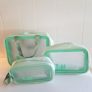 Set Of 3 Clear Toiletry Bags 11.5 X 8.5" Zipper Close Cosmetic | Makeup Bags New